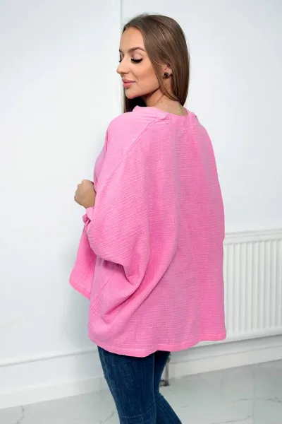 Cotton blouse with rolled up sleeves dark pink