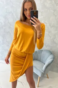 Asymmetrical dress, 3/4 mustard sleeve