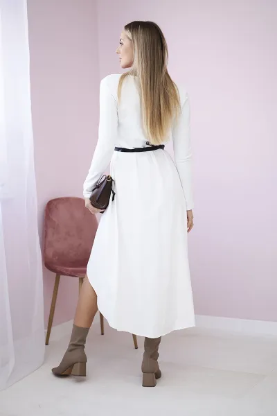 Dress with decorative belt and ecru inscription