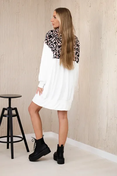 Velour dress with leopard print ecru