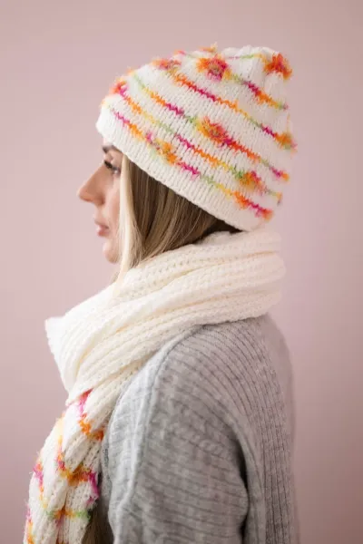 Women's set with scarf Anika K304 ecru + orange