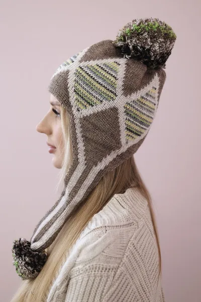 Women's cap with long ears Eunika K322 cappuccino+beige