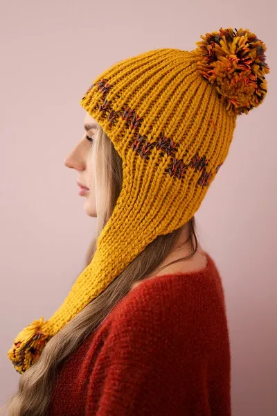 Women's cap with long ears Nadia K321 mustard