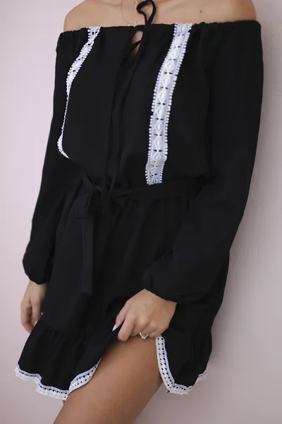 Shoulder and lace black dress