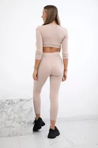 Ribbed crop top set light beige