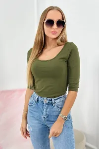 Blouse with a round neckline in khaki color