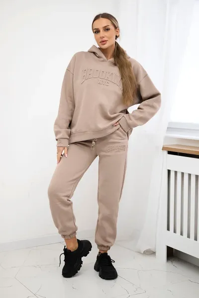 Insulated cotton set, sweatshirt + trousers Brooklyn dark beige