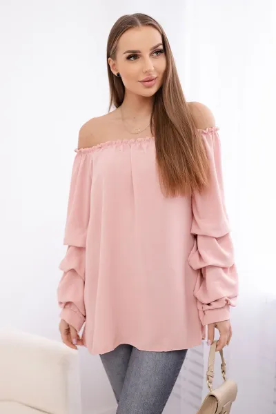 Spanish blouse with decorative sleeves powder pink