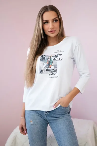 Blouse with Star Style print white
