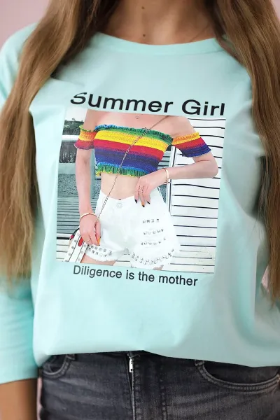 Blouse with Summer Girl mint print