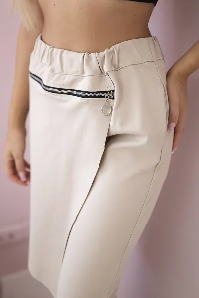 Punto Milano winter pants with decorative zipper dark beige