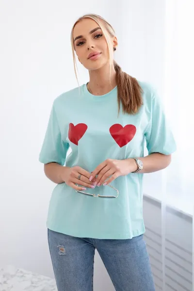 Cotton blouse with heart print light mint
