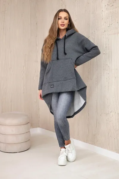 Padded sweatshirt with a long back and a graphite hood