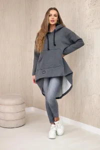 Padded sweatshirt with a long back and a graphite hood