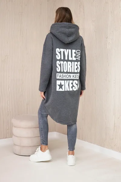 Padded sweatshirt with a long back and a graphite hood