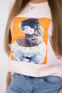 Blouse with 3D graphics, lace powder pink