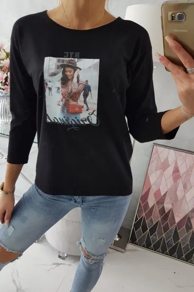 Blouse with Original black print
