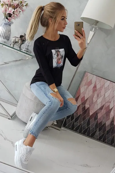Blouse with Original black print