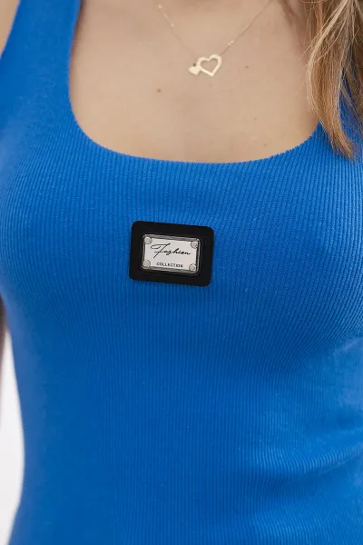 Striped blouse with a metal plate purple-blue