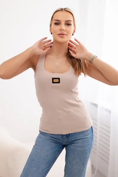 Striped tank top with beige metal plate