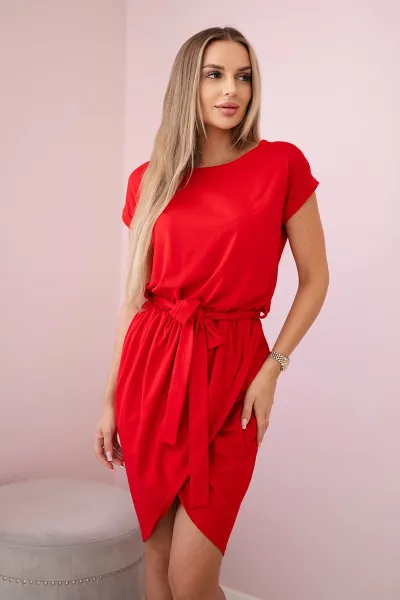 Tied dress with a clutch bottom red