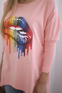 Oversize blouse with rainbow lip print apricot