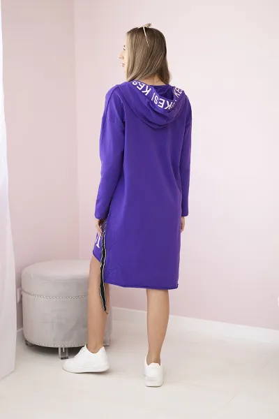 Hooded dress with dark purple print