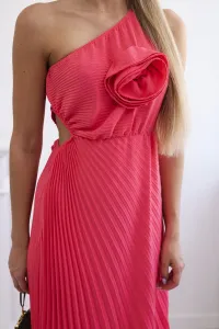 Pleated dress with floral pink neon