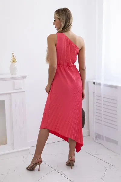 Pleated dress with floral pink neon