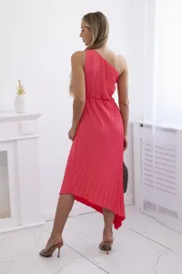 Pleated dress with floral pink neon