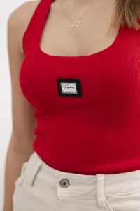 Striped blouse with red metal plate