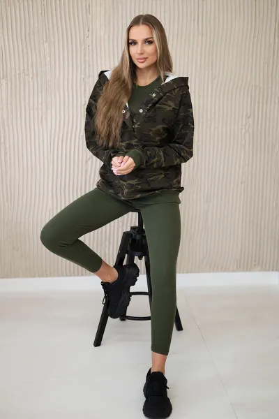 3-piece MOOR set of sweatshirt, top and leggings brown + cappuccino