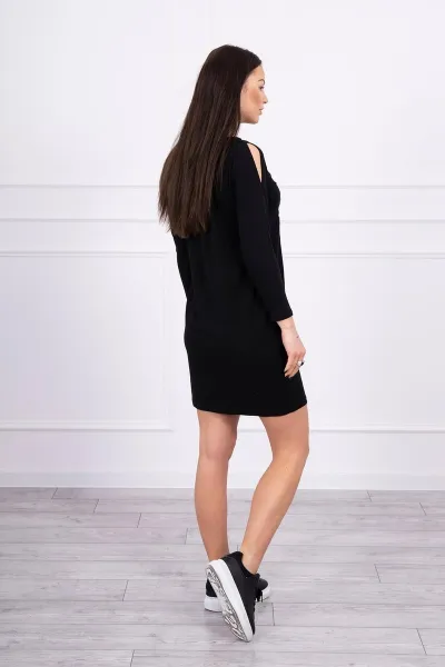 Dress with 3D graphics with pearls black