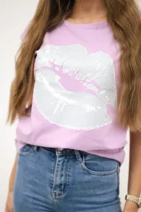 Blouse with purple lip print