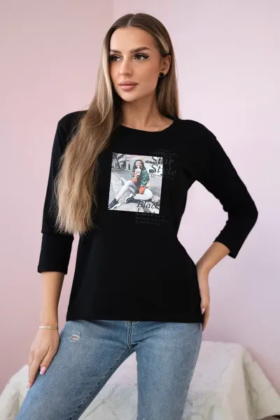 Blouse with Star Style print black