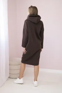 Dress with a hood and a slit on the side brown