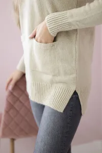 Sweater with stand-up collar beige