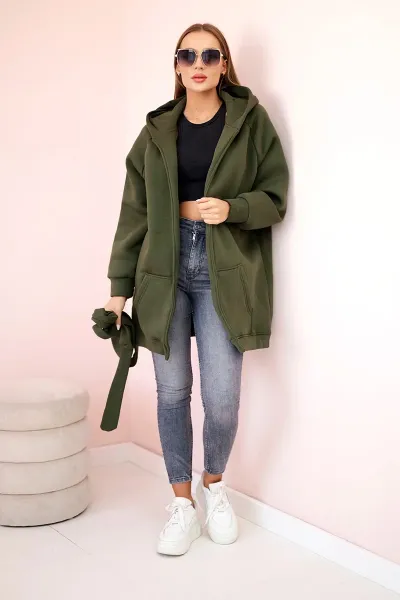 Insulated raincoat with khaki waist tie