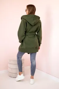 Insulated raincoat with khaki waist tie