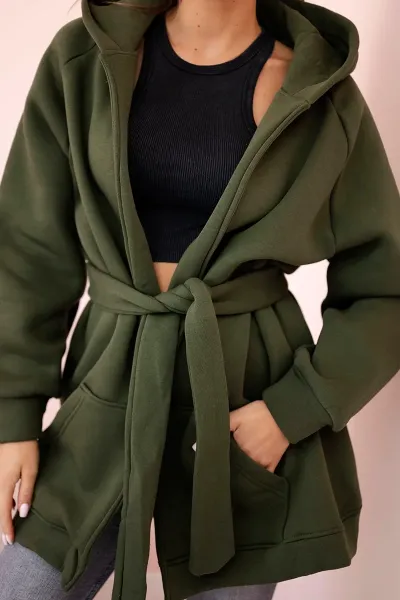Insulated raincoat with khaki waist tie