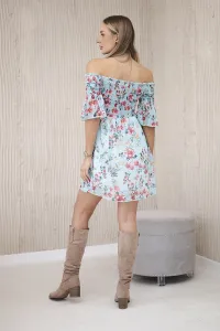 Shoulder dress with mint floral pattern