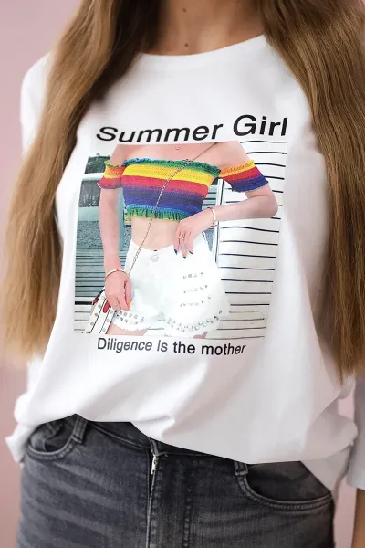 Blouse with Summer Girl print white
