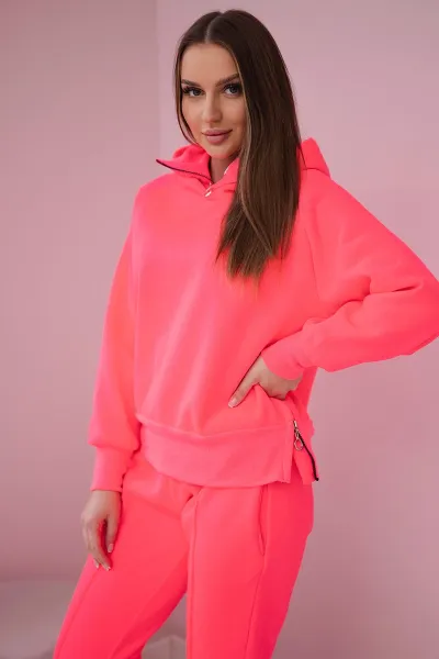 Insulated turtleneck set with hood in pink neon color
