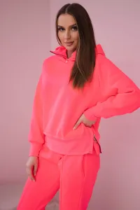 Insulated turtleneck set with hood in pink neon color