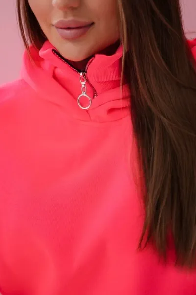 Insulated turtleneck set with hood in pink neon color