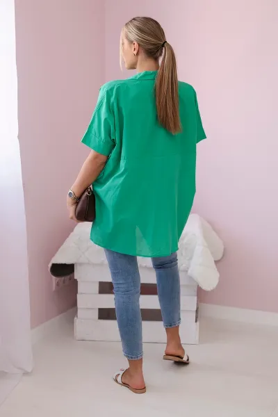Cotton shirt with short sleeves of green color