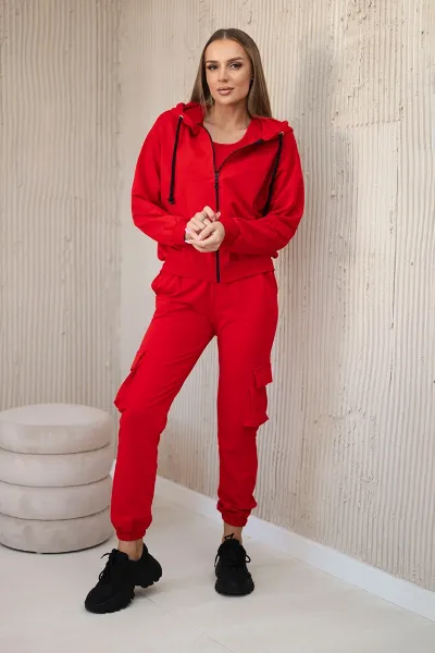 Set 3in1 sweatshirt + top + trousers red