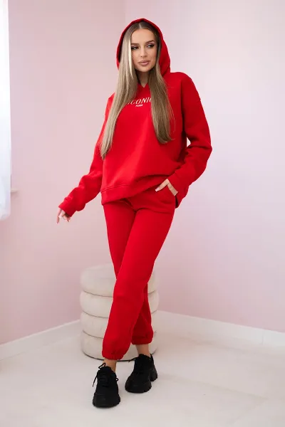 Insulated cotton set, sweatshirt with embroidery + red trousers
