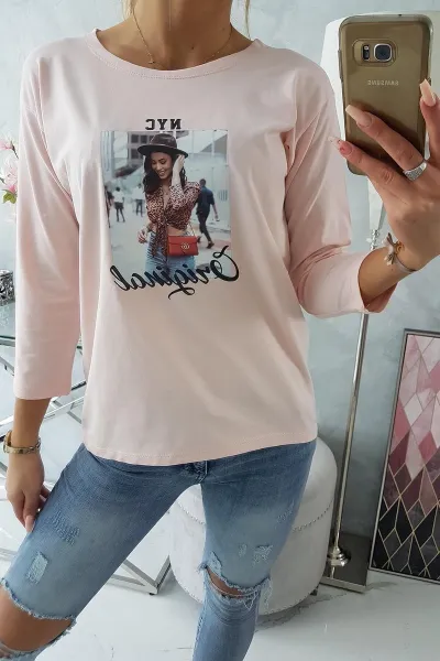 Original print blouse powder pink