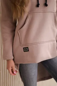 Reinforced sweatshirt with long back and hood beige